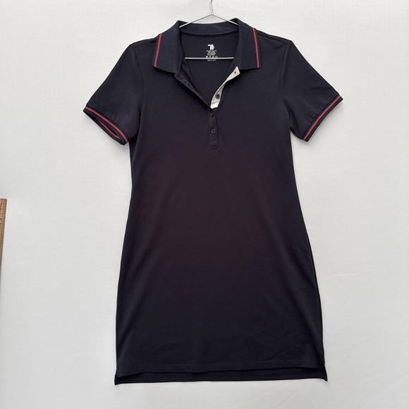 Navy Blue Sporty Polo Mini Dress Medium Preppy Tennis Stretch Knit Golf NWT - Picture 2 of 8